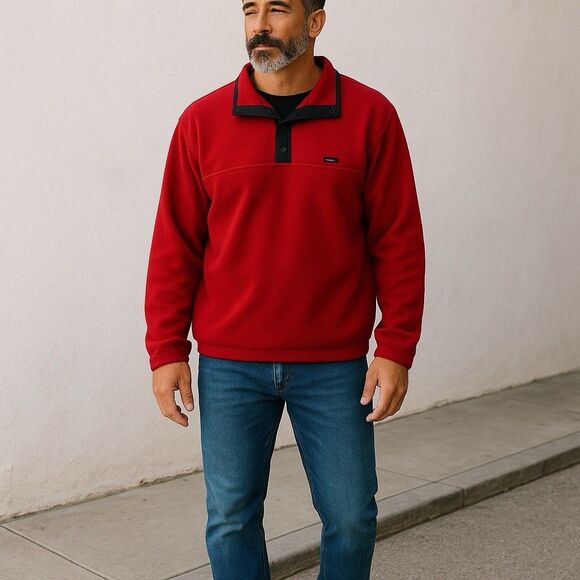 VTG Woolrich Polartec Pullover Mens 3XLTALL Fleece 1/4 Snap Red Black JACKET - Picture 10 of 12